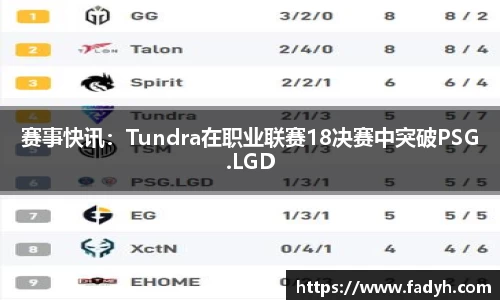 赛事快讯：Tundra在职业联赛18决赛中突破PSG.LGD